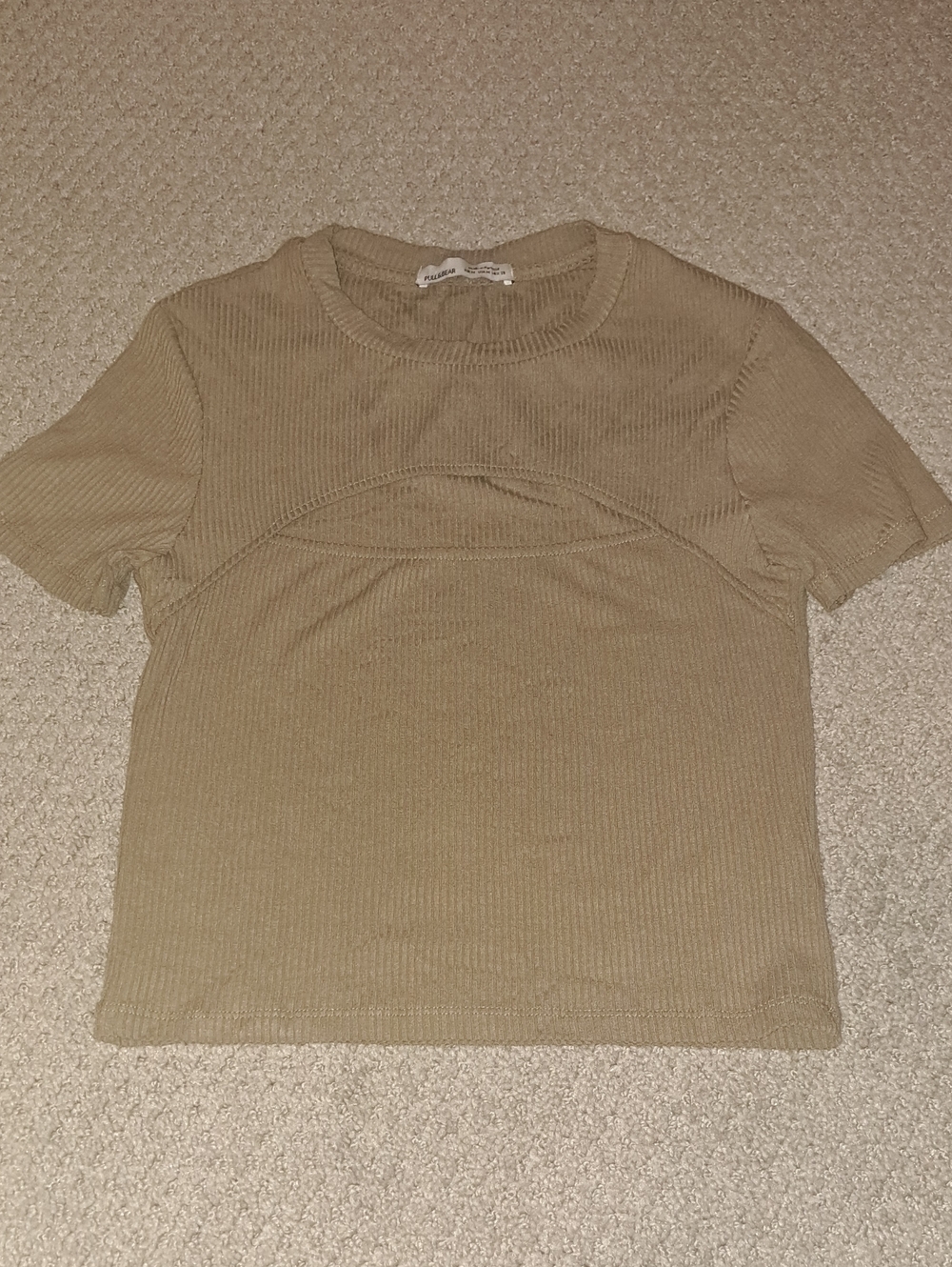 Pull&Bear Short-Sleeve Cut-Out Tan Cropped Top  Sz. M